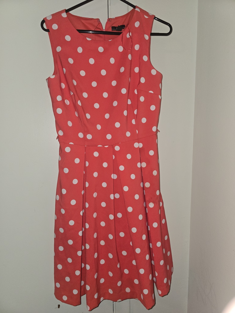 R&K Coral Sleeveless Polka Dot Fit-and-Flare Dress
